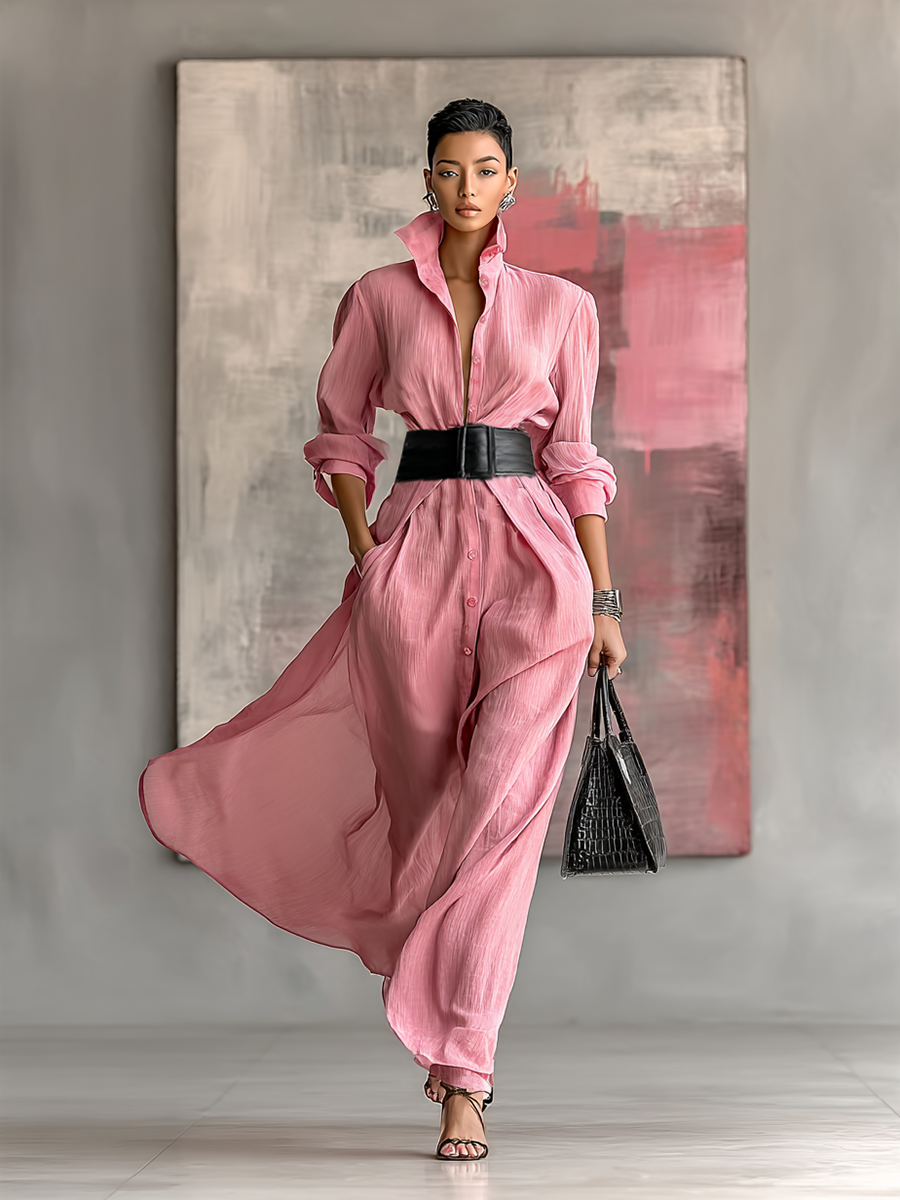 Mira | Dames Lange Jurk - Effen Kleur, Lange Mouwen, Maxi Design