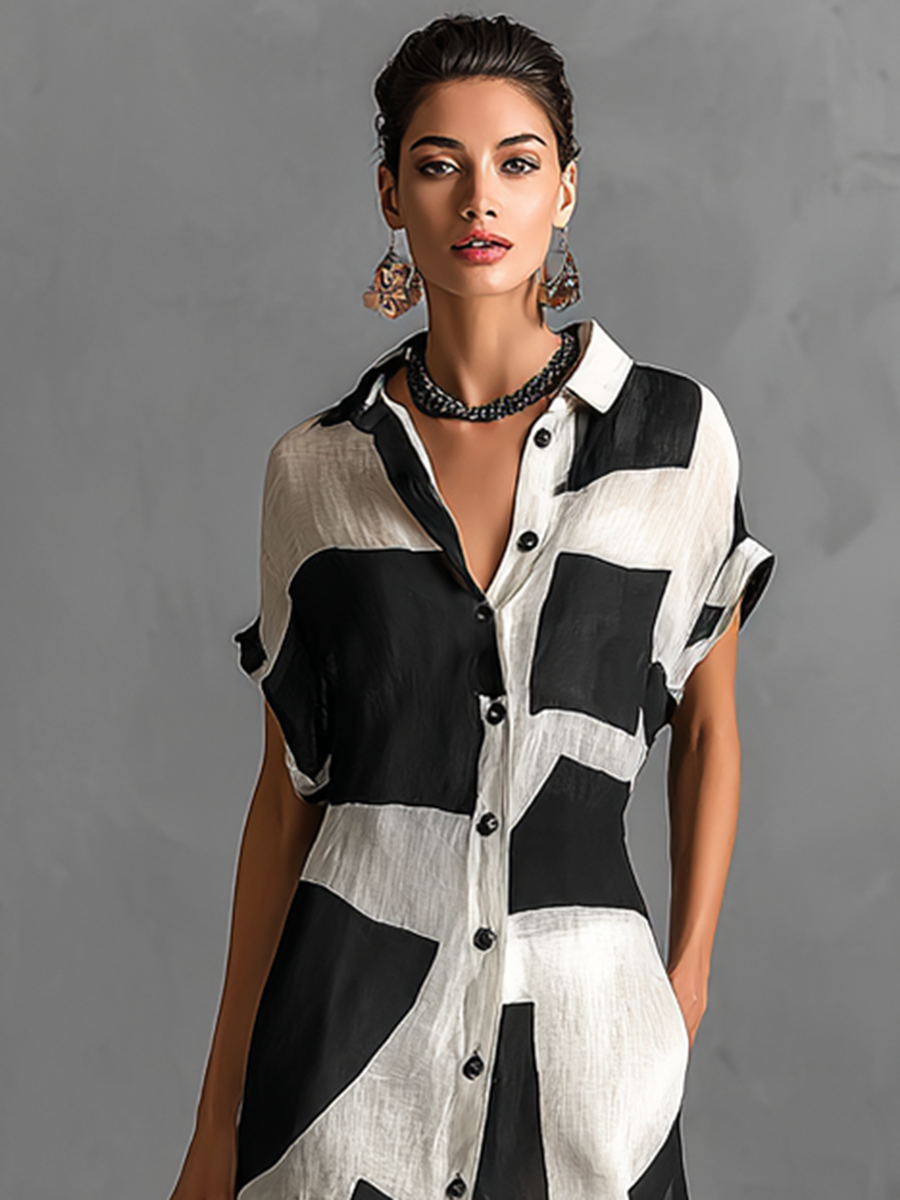 Mira | Dames Lange Jurk - Katoen-Linnen Mix, Geometrische Print