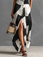 Mira | Dames Lange Jurk - Katoen-Linnen Mix, Geometrische Print