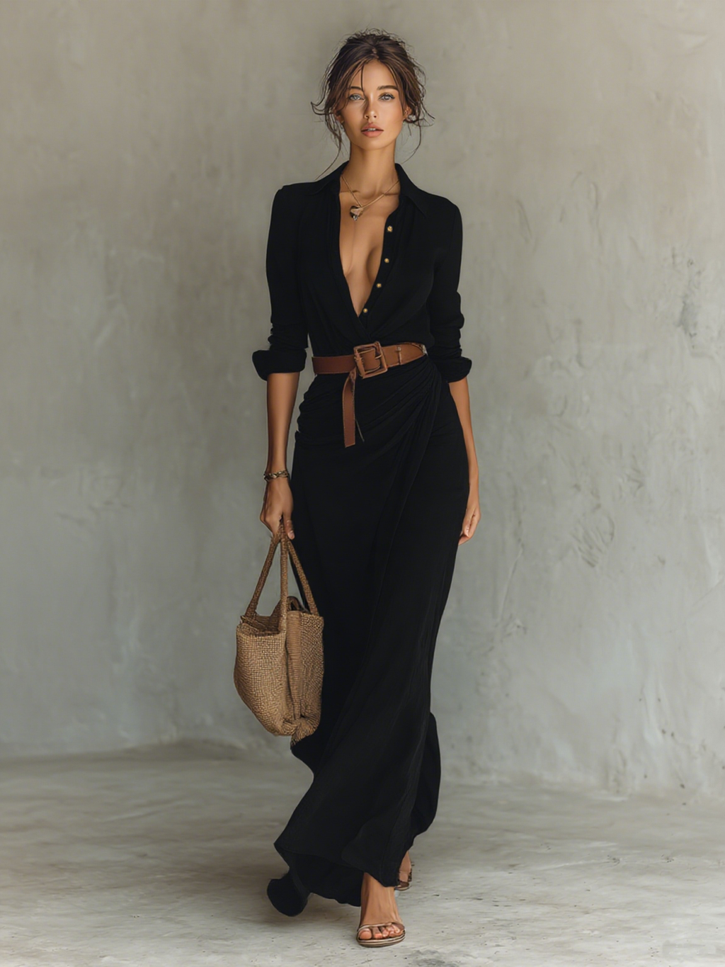 Mira | Dames Lange Jurk - Elegante Maxi Jurk met Lange Mouwen Zwart