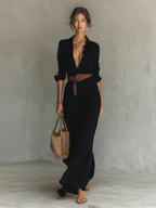 Mira | Dames Lange Jurk - Elegante Maxi Jurk met Lange Mouwen Zwart
