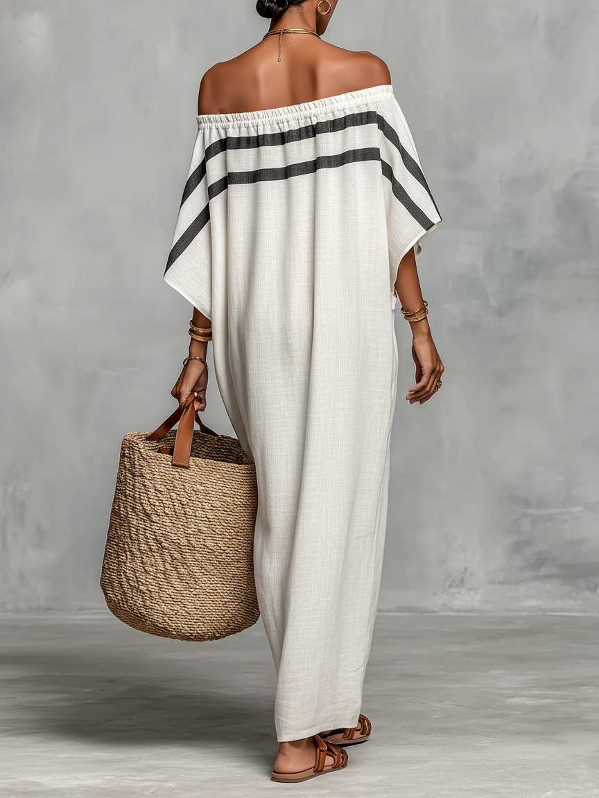 Mira | Dames Lange Maxi Jurk - Linnenmix, Off-the-Shoulder