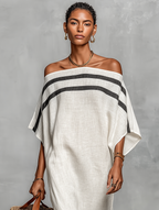 Mira | Dames Lange Maxi Jurk - Linnenmix, Off-the-Shoulder