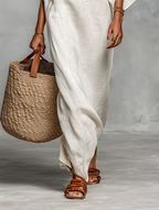 Mira | Dames Lange Maxi Jurk - Linnenmix, Off-the-Shoulder