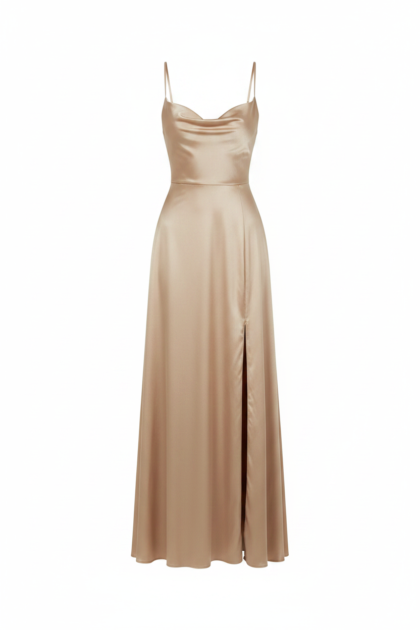 Mira | Dames Lange Maxi Jurk - Spaghettibandjes, Hoge Split