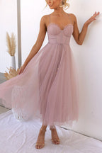 Mira | Dames Lange Zomerjurk - Chiffon, Mouwloos, Enkellengte Roze