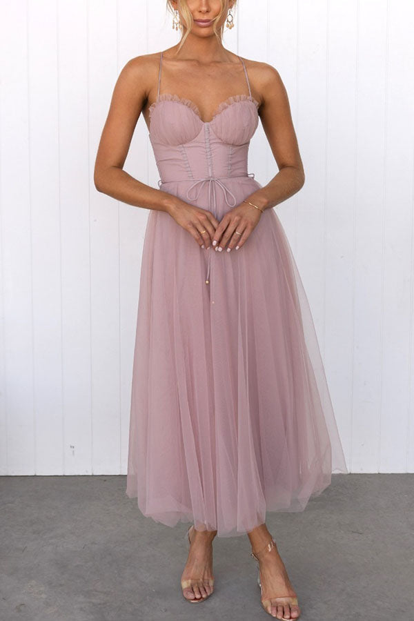 Mira | Dames Lange Zomerjurk - Chiffon, Mouwloos, Enkellengte