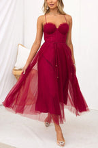 Mira | Dames Lange Zomerjurk - Chiffon, Mouwloos, Enkellengte Wijnrood