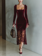 Mira | Dames Maxi Jurk - Bordeaux Fluweel Bordeaux