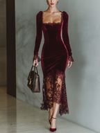Mira | Dames Maxi Jurk - Bordeaux Fluweel