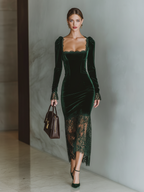 Mira | Dames Maxi Jurk - Bordeaux Fluweel Donkergroen