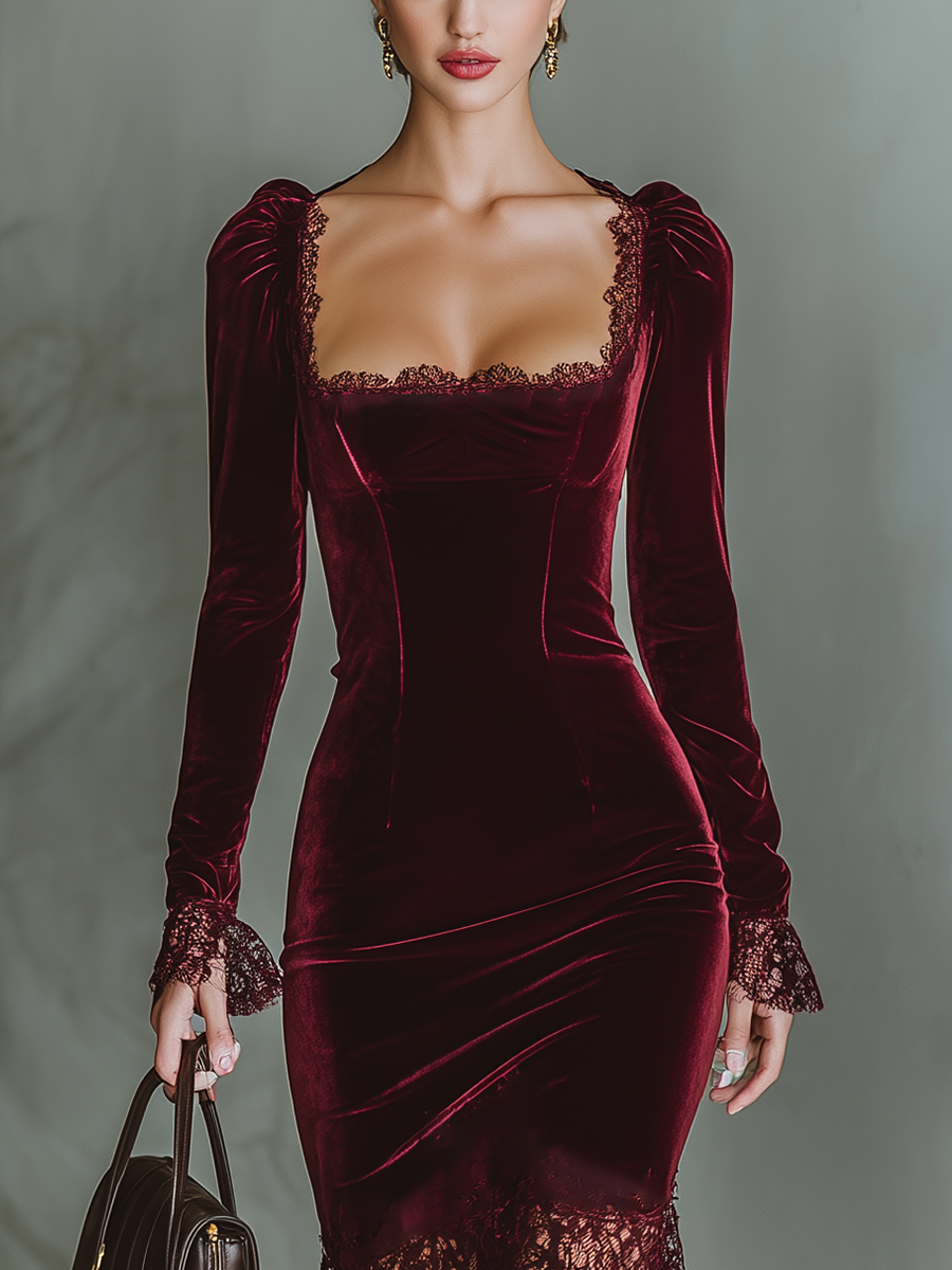 Mira | Dames Maxi Jurk - Bordeaux Fluweel