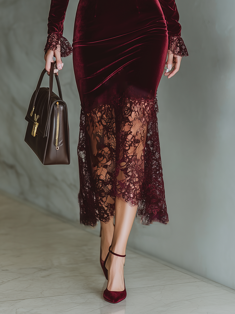 Mira | Dames Maxi Jurk - Bordeaux Fluweel