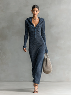 Mira | Dames Maxi Jurk - Gebreide Stof met Capuchon en Lange Mouwen