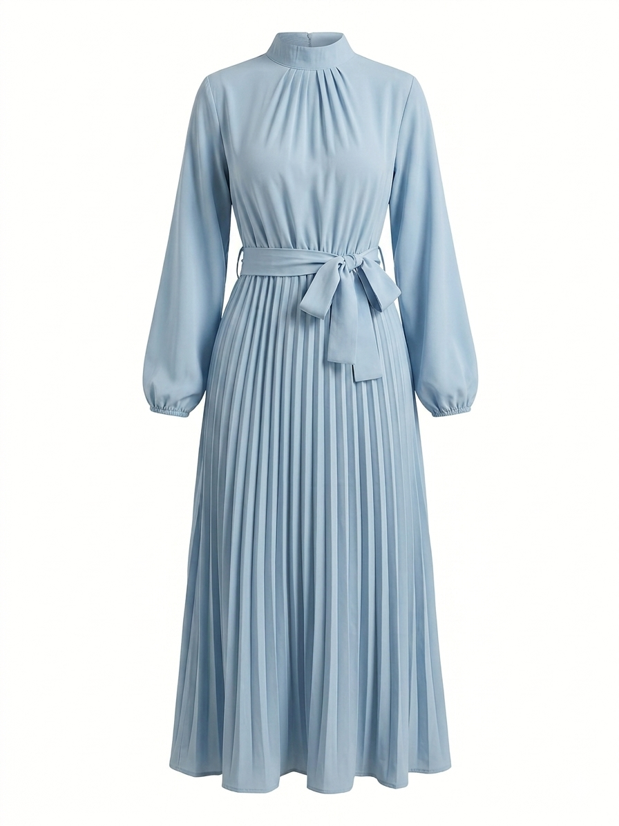 Mira | Dames Midi-jurk - Geplooide Taille, Lange Mouwen, Elegante Look