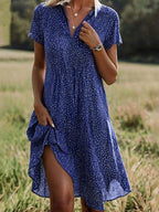 Dôre | Elegante en Comfortabele Feminiene Blousejurk Blauw