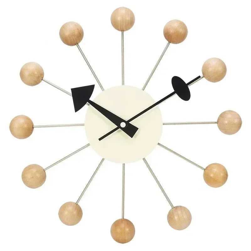 Moderne Wandklok 33 cm met Stil Kwartsmechanisme en Kleurrijke Houten Ballen voor Speelse Interieurs Log kleur