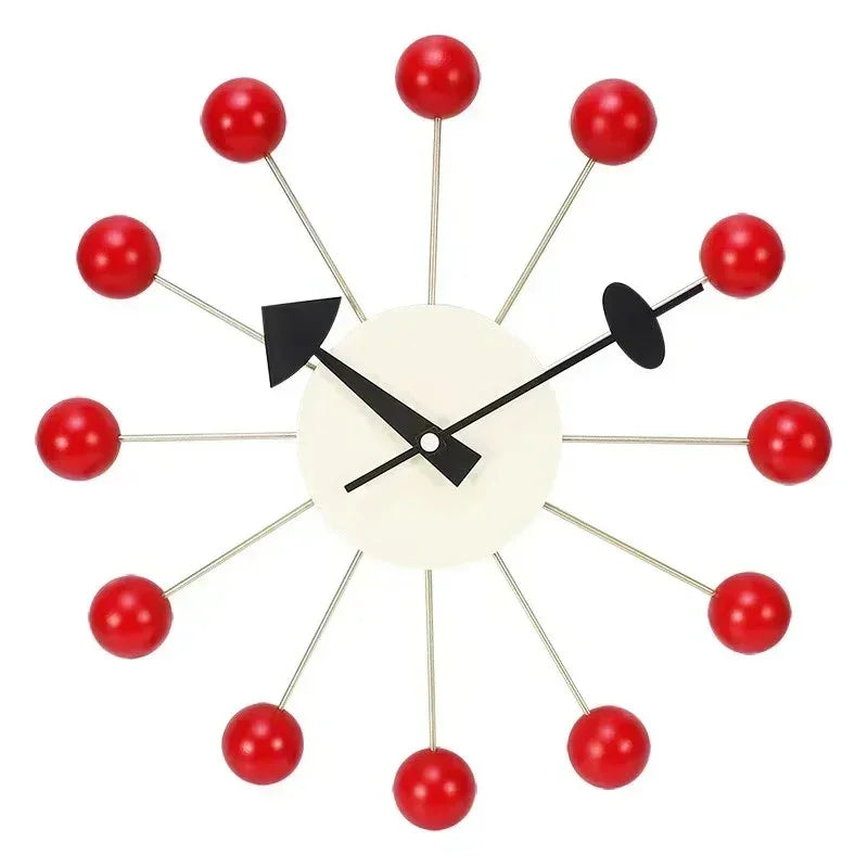Moderne Wandklok 33 cm met Stil Kwartsmechanisme en Kleurrijke Houten Ballen voor Speelse Interieurs Rood