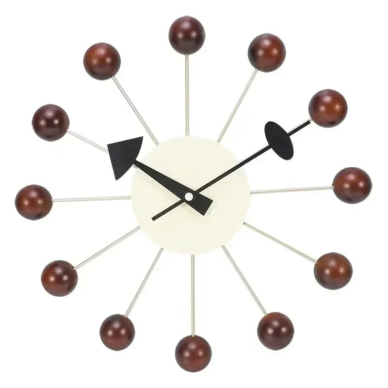 Moderne Wandklok 33 cm met Stil Kwartsmechanisme en Kleurrijke Houten Ballen voor Speelse Interieurs Donker houtkleur