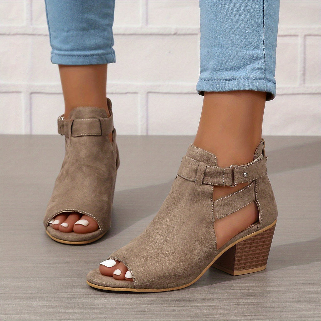 Mora | Dames Blokhaklaarzen - Zacht Synthetisch Materiaal, Peep-Toe