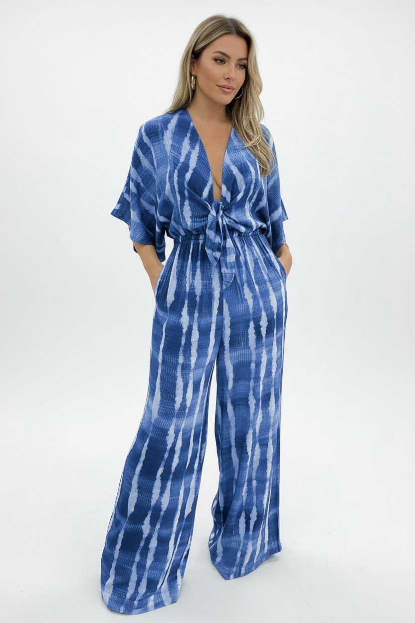 Lysandra | Jumpsuit Dames - Polyester Mix - V-hals Blauw