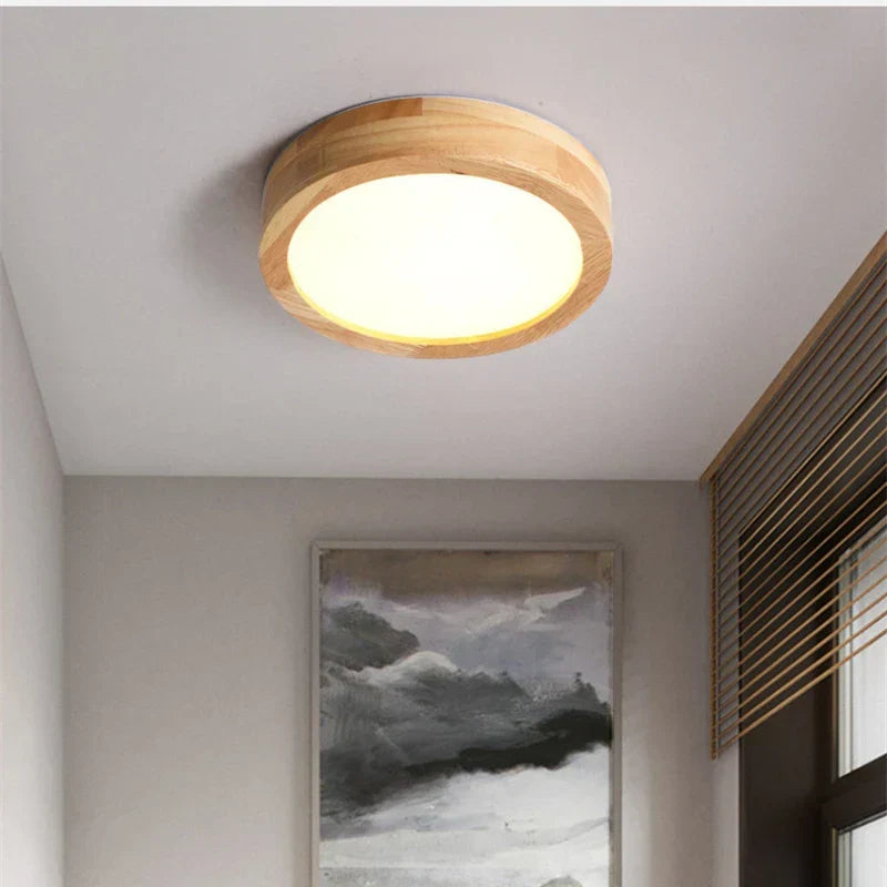 Ronde Houten Scandinavische Plafondlamp – Plafonnière van Massief Hout, LED, Warmwit of Koelwit – NordicLuxe