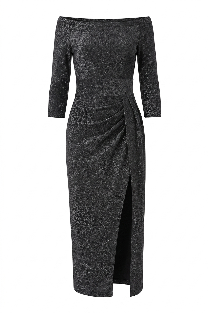 Olivia | Dames Midi-jurk - Off-shoulder met Ruches en Split