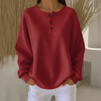 Inspire | Dames Sweatshirt van Wafelstof met Knoopsluiting - Comfortabele Wafelbrei Henley Sweater met Knopen