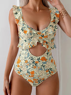 Amara | Badpak Dames - Bloemenprint - Cut-out Ruches