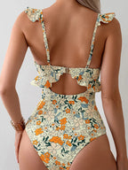 Amara | Badpak Dames - Bloemenprint - Cut-out Ruches