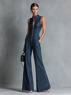 Rina | Dames Jumpsuit - Donkerblauw Denim, Mouwloos, Feestelijk Stijl