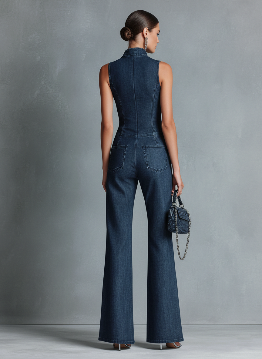 Rina | Dames Jumpsuit - Donkerblauw Denim, Mouwloos, Feestelijk Stijl