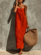 Eline | Boho Damesjurk - Spaghettibandjes Maxi Zomerjurk Rood