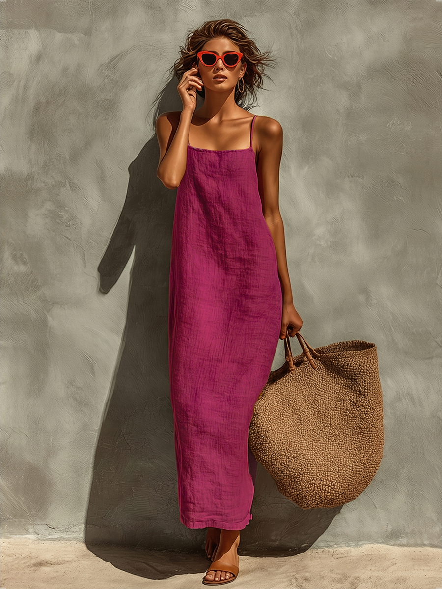 Eline | Boho Damesjurk - Spaghettibandjes Maxi Zomerjurk Paars