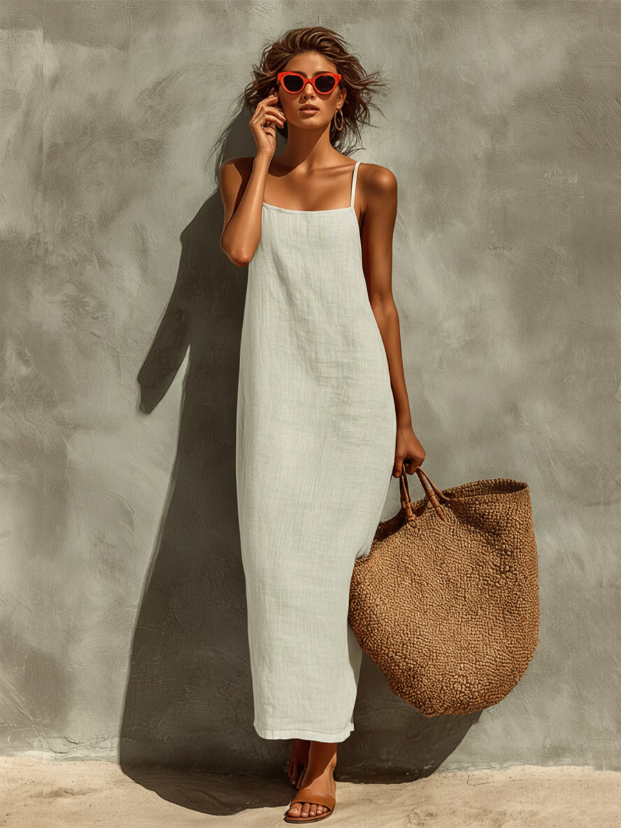 Eline | Boho Damesjurk - Spaghettibandjes Maxi Zomerjurk Wit