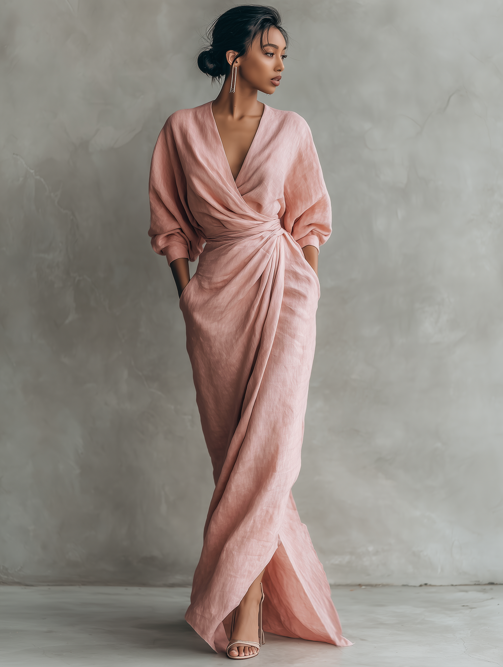 Rosa | Dames Maxi Jurk - Linnenmix, Minimalistisch V-Hals Design