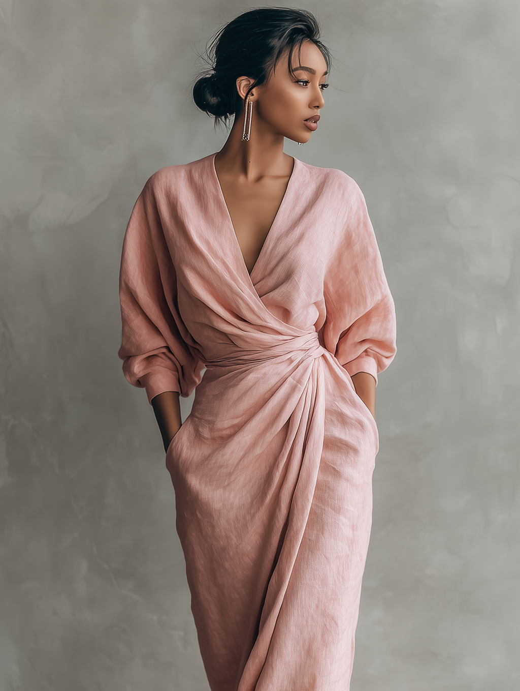 Rosa | Dames Maxi Jurk - Linnenmix, Minimalistisch V-Hals Design