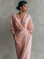Rosa | Dames Maxi Jurk - Linnenmix, Minimalistisch V-Hals Design