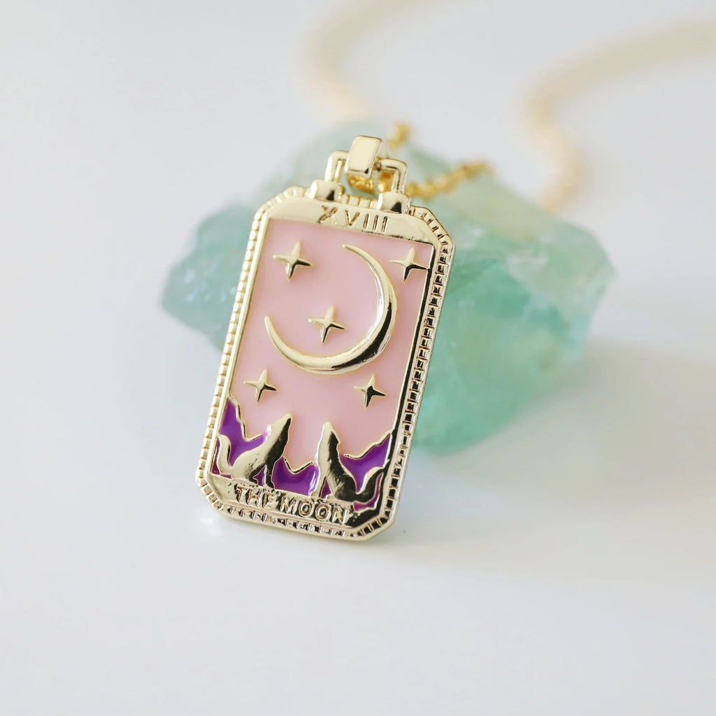 Tarotkaarten Ketting – Tarot Hanger Ketting van Roestvrij Staal, Zon, Maan, Ster & Wereld, Elk met Eigen Betekenis – Amore Maan