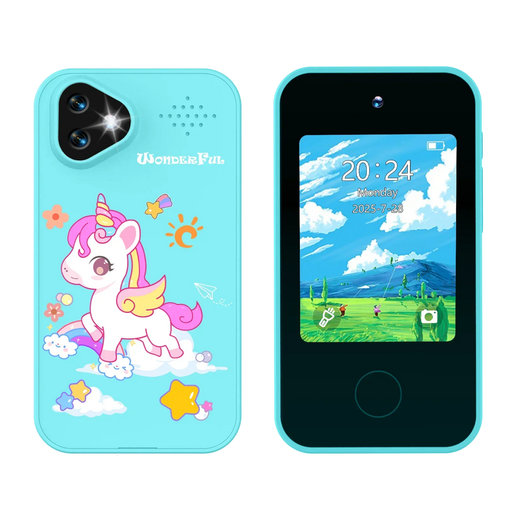Kinder-Smartphonespeelgoed met Dubbele Camera - 1080P HD Video, MP3 Muziekspeler, Touchscreen & Spelletjes voor Jongens & Meisjes Pony Blauw