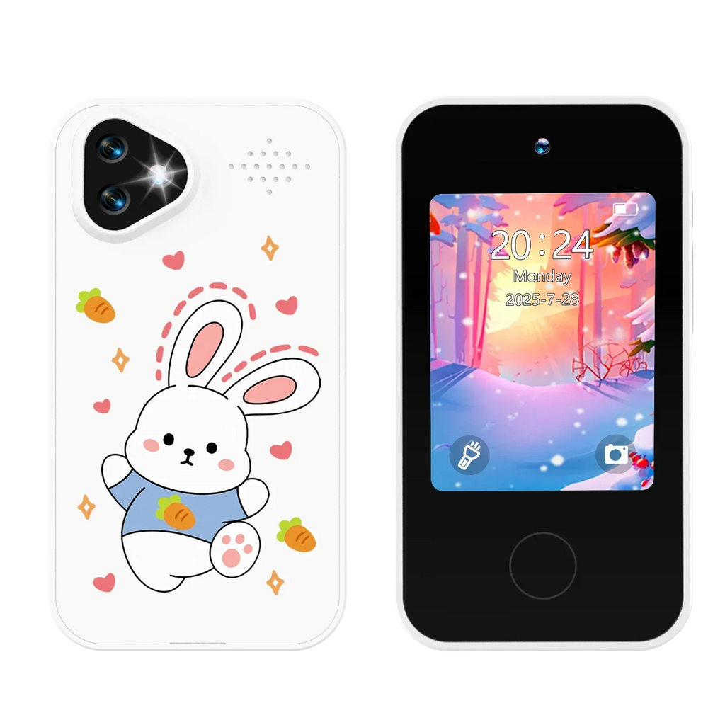 Kinder-Smartphonespeelgoed met Dubbele Camera - 1080P HD Video, MP3 Muziekspeler, Touchscreen & Spelletjes voor Jongens & Meisjes Konijn Wit