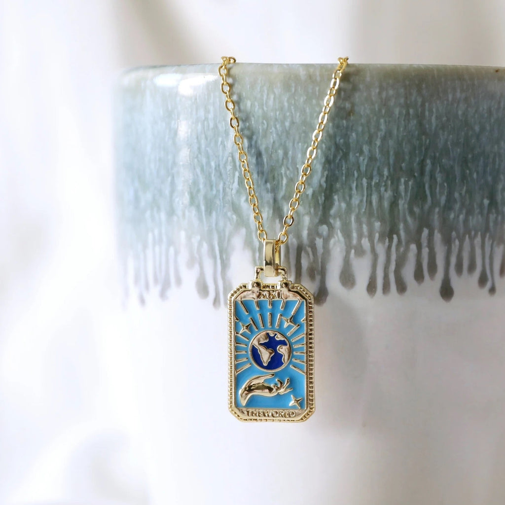 Tarotkaarten Ketting – Tarot Hanger Ketting van Roestvrij Staal, Zon, Maan, Ster & Wereld, Elk met Eigen Betekenis – Amore Wereld