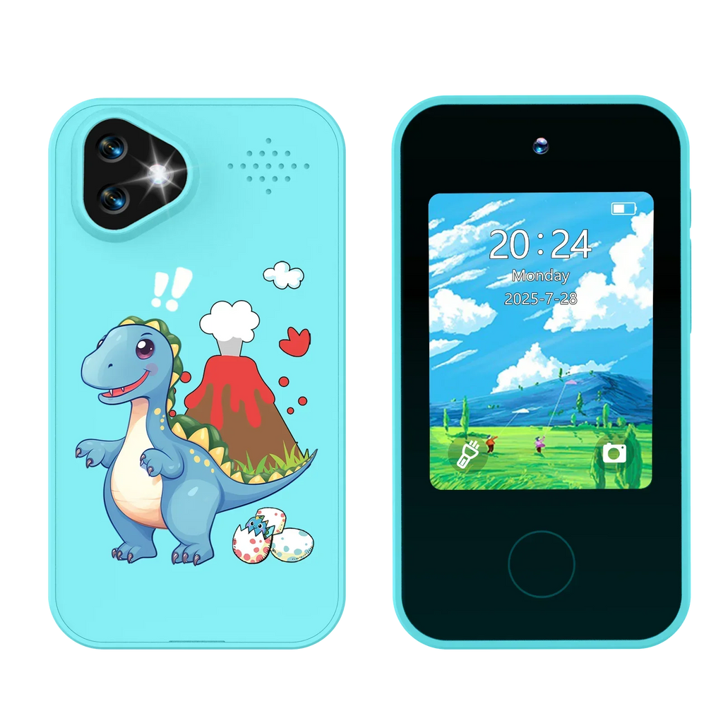 Kinder-Smartphonespeelgoed met Dubbele Camera - 1080P HD Video, MP3 Muziekspeler, Touchscreen & Spelletjes voor Jongens & Meisjes Dinosaurus Blauw