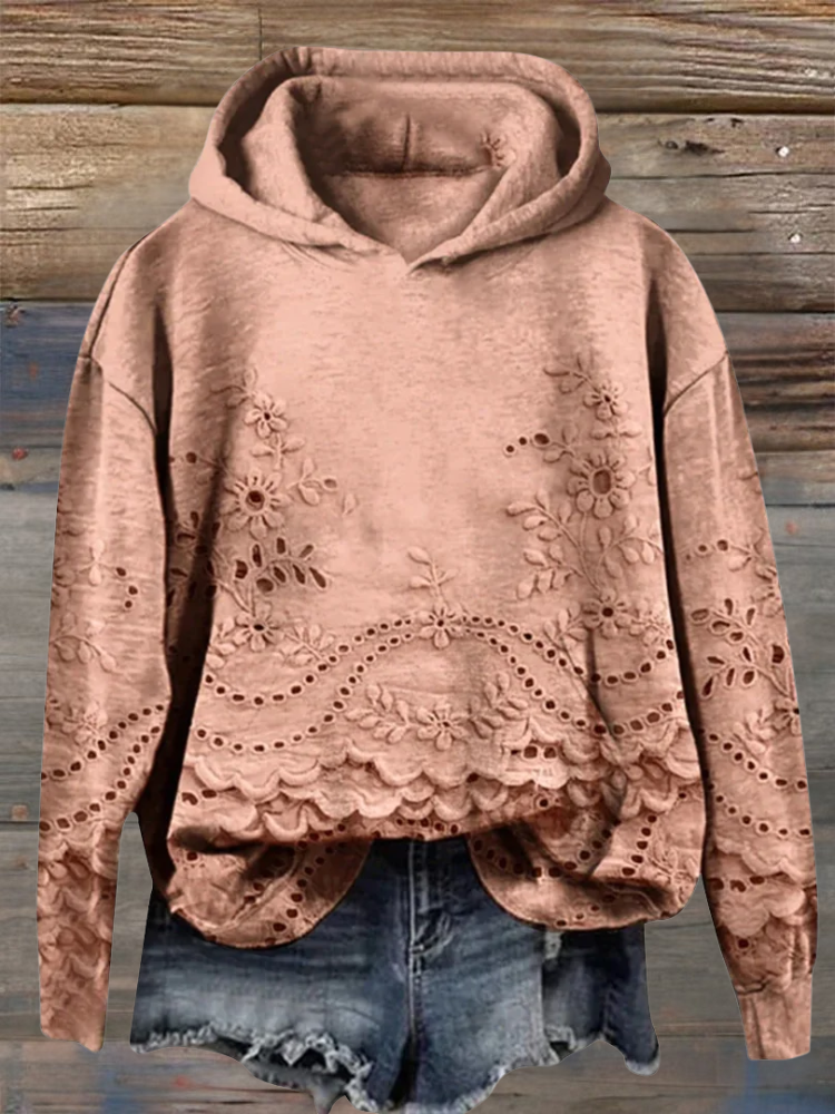 Parsha | Dames Hoodie met Geborduurd Bloemenmotief - Comfortabele Oversized Capuchontrui met Kangoeroezak