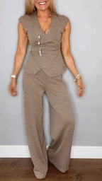 Solis | Elegante Tweedelige Set met Blazer en Broek Kaki