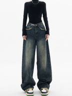 Vintage Baggy Dames Jeans – High Waist Wide Leg Jeans, Blauwgrijs, S–XL – Aria