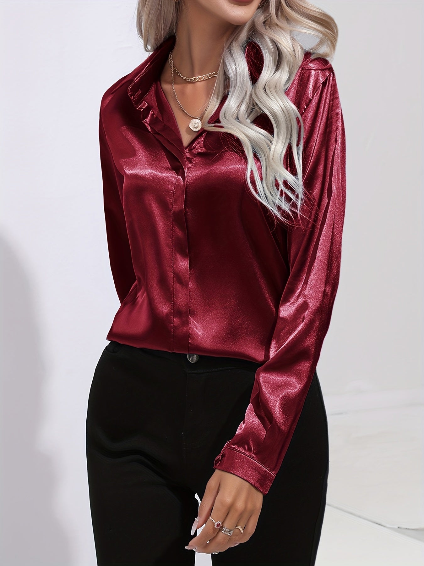 Samantha | Dames Blouse - Luxe Satijn, Lange Mouwen