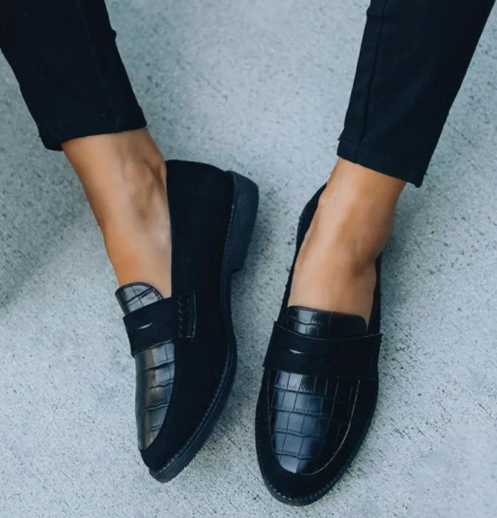 Sophie | Zwarte Loafers Dames - Chic Krokodillendetail, Comfortabel