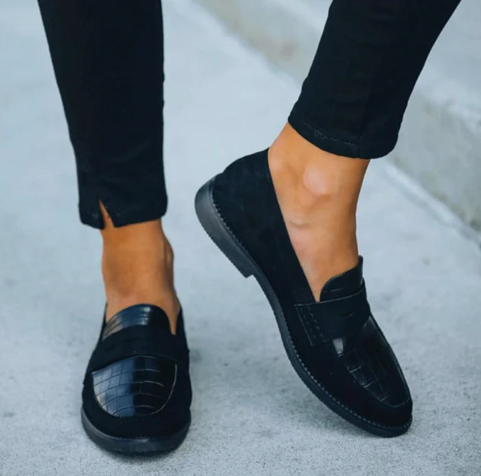 Sophie | Zwarte Loafers Dames - Chic Krokodillendetail, Comfortabel