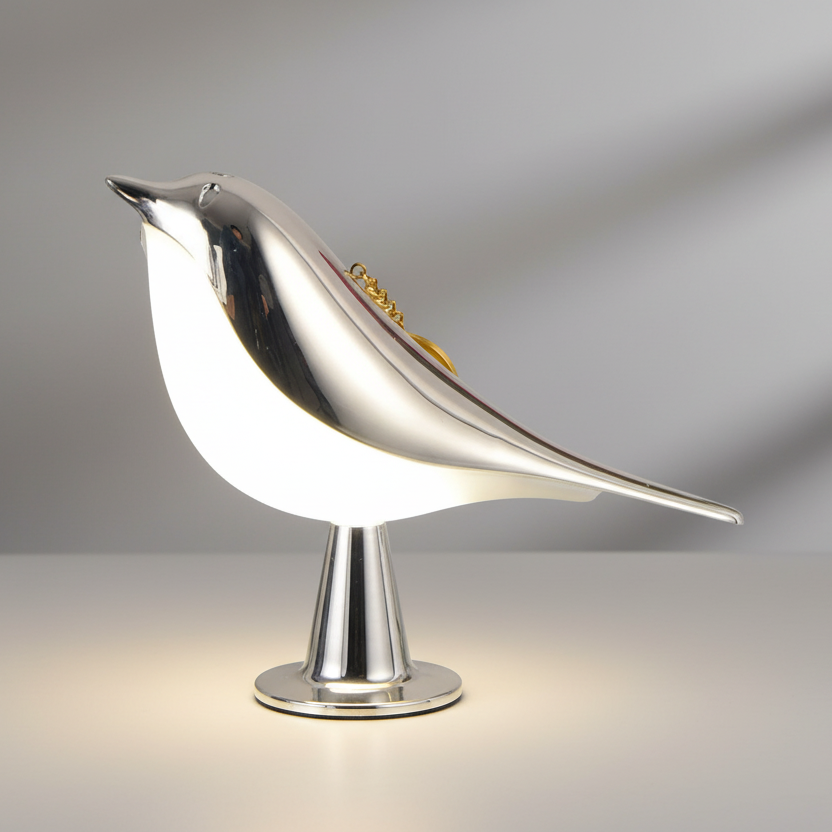 Stijlvolle Vogellamp met Energiezuinige LED Verlichting voor Modern Interieur – Perfect als Hanglamp of Staande Lamp Zilver